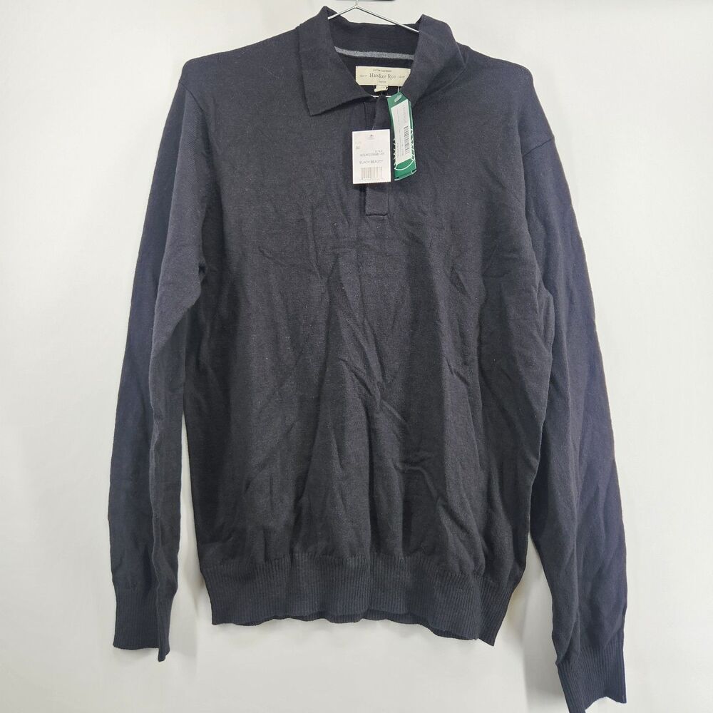 Hawker Rye Men's Medium Black Medium Cotton Cashmere Long‎ Sleeve Sweater Polo